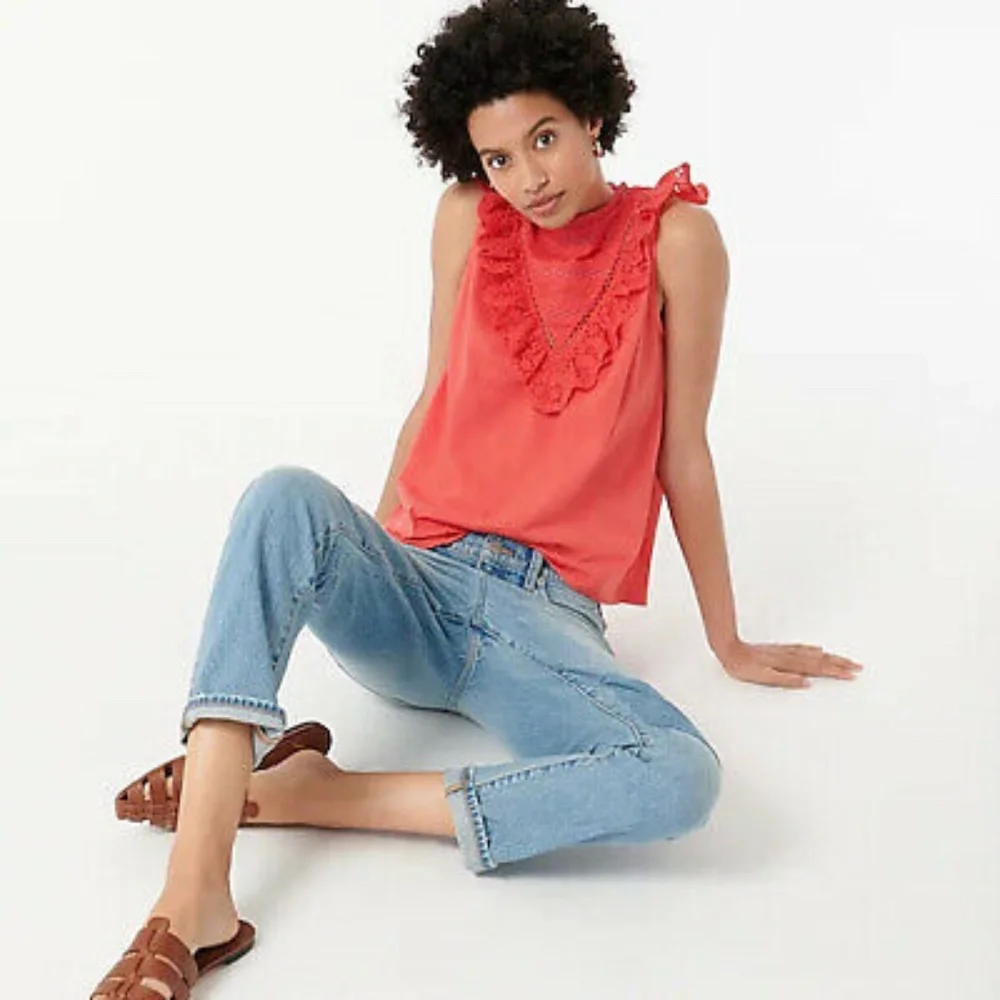 J Crew Moss Green Eyelet Cotton Ruffle Front Tank Top M - Picture 4 of 4